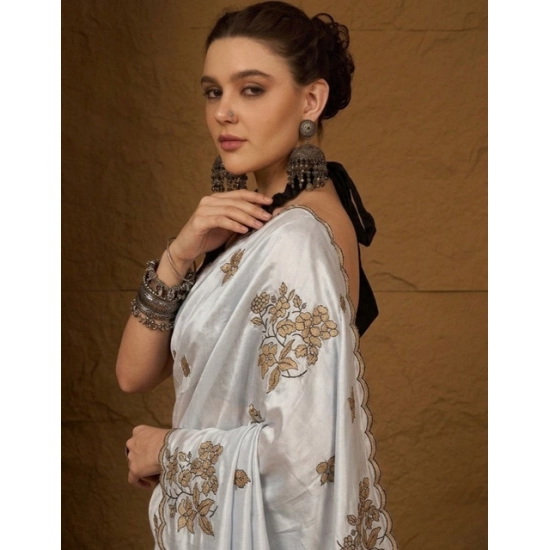Generic Women's Viscose Silk Embroidered Saree With Unstitched Blouse 5.5Mtr (Grey) Generic Women's Viscose Silk Embroidered Saree With Unstitched Blouse 5.5Mtr (Grey)
