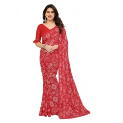 Generic Women's Georgette Printed Saree With Unstitched Blouse 5.5Mtr (Red)