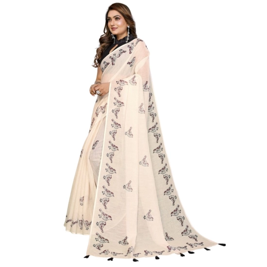 Generic Women's Linen Cotton Printed Saree With Unstitched Blouse 5.5Mtr (Off White) Generic Women's Linen Cotton Printed Saree With Unstitched Blouse 5.5Mtr (Off White)