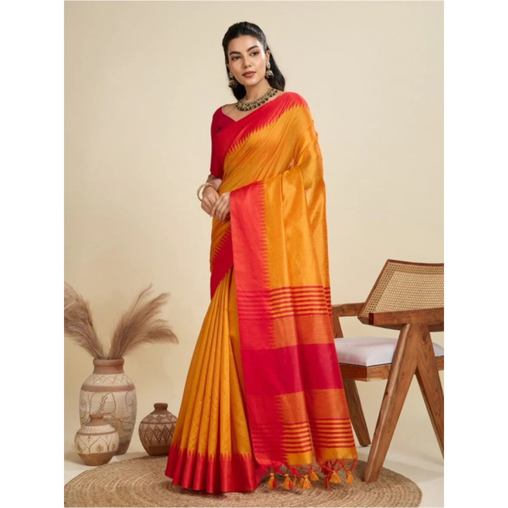 Generic Women's Raw_Silk Woven Saree With Unstitched Blouse 5.5Mtr (Mustard)