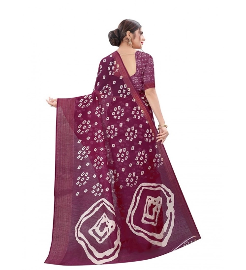 Generic Women's Cotton Silk Bandhni Saree With Unstitched Blouse 5.5Mtr (Purple)