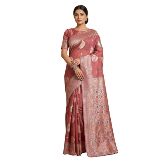 Generic Women's Linen Cotton Printed Saree With Unstitched Blouse 5.5Mtr (Pink) Generic Women's Linen Cotton Printed Saree With Unstitched Blouse 5.5Mtr (Pink)