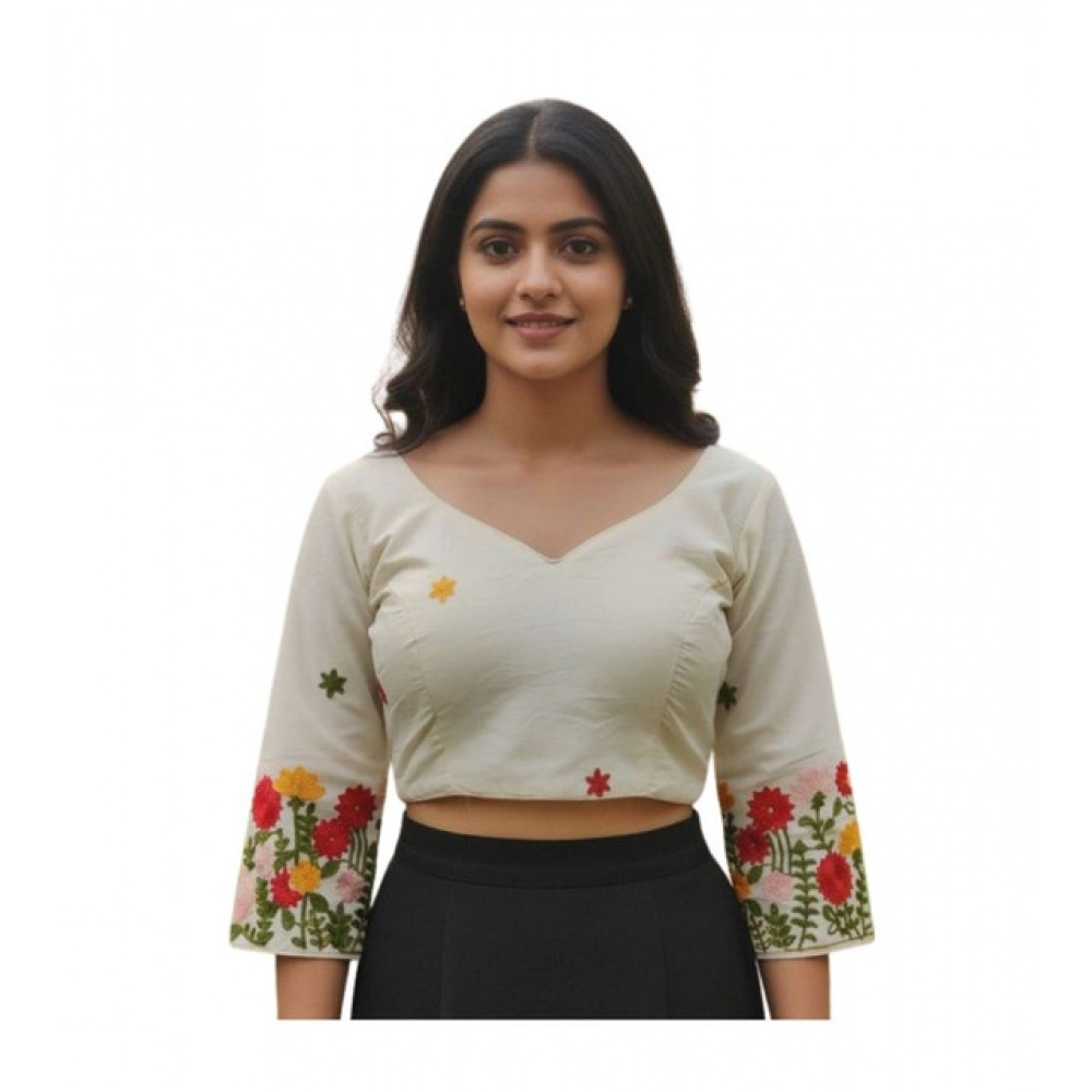 Generic Women's Cambric Cotton Round Neck Padded Blouse (White, 38 Ready Size (Self-Alterable 36–40) Generic Women's Cambric Cotton Round Neck Padded Blouse (White, 38 Ready Size (Self-Alterable 36–40)