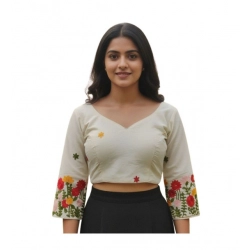 Generic Women's Cambric Cotton Round Neck Padded Blouse (White, 38 Ready Size (Self-Alterable 36–40)