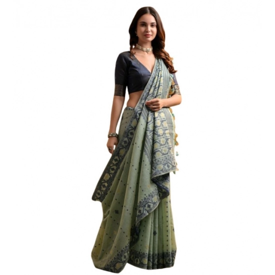 Generic Women's Blended_Cotton Woven Saree With Unstitched Blouse 5.5Mtr (Sea_Green) Generic Women's Blended_Cotton Woven Saree With Unstitched Blouse 5.5Mtr (Sea_Green)