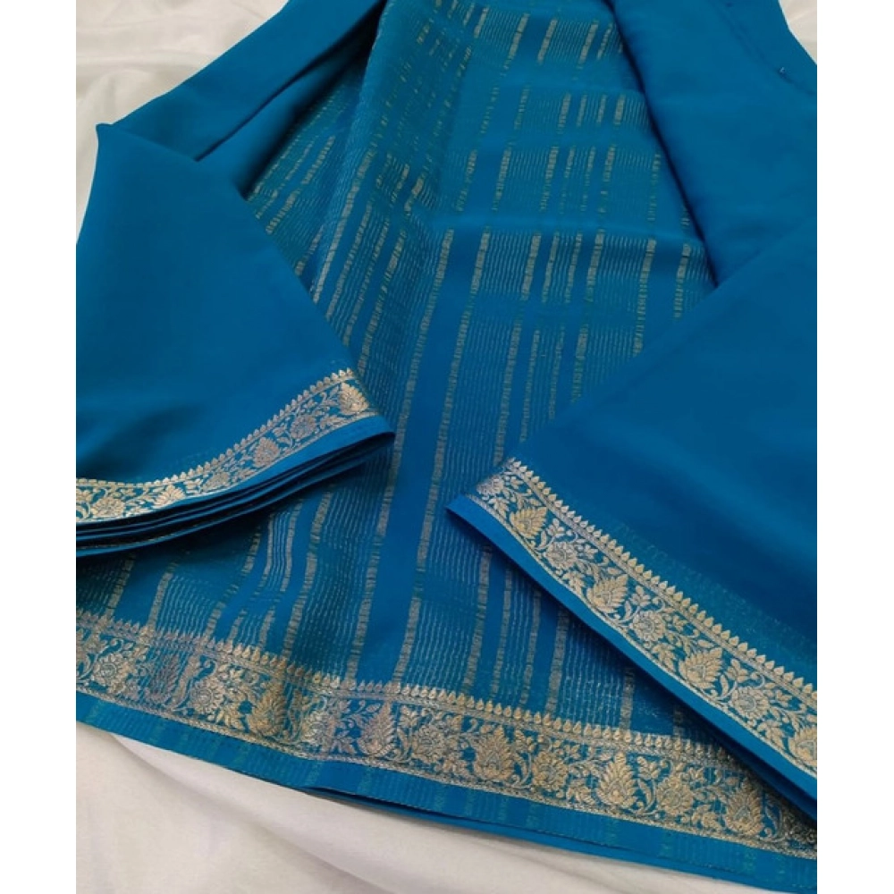 Generic Women's Crepe Chit Pallu Solid Saree With Unstitched Blouse 5.5Mtr (teal blue) Generic Women's Crepe Chit Pallu Solid Saree With Unstitched Blouse 5.5Mtr (teal blue)