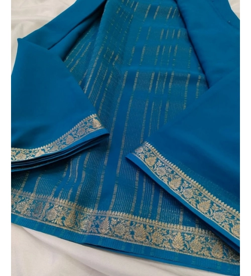 Generic Women's Crepe Chit Pallu Solid Saree With Unstitched Blouse 5.5Mtr (teal blue) Generic Women's Crepe Chit Pallu Solid Saree With Unstitched Blouse 5.5Mtr (teal blue)