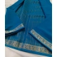 Generic Women's Crepe Chit Pallu Solid Saree With Unstitched Blouse 5.5Mtr (teal blue)