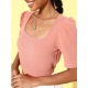 Generic Women's Polyester Lycra Solid Short Sleeve Top (Pink) Generic Women's Polyester Lycra Solid Short Sleeve Top (Pink)