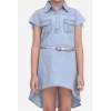 Generic Girl's Denim Hi Lo Short Sleeve Dress with Belt (Blue) Generic Girl's Denim Hi Lo Short Sleeve Dress with Belt (Blue)