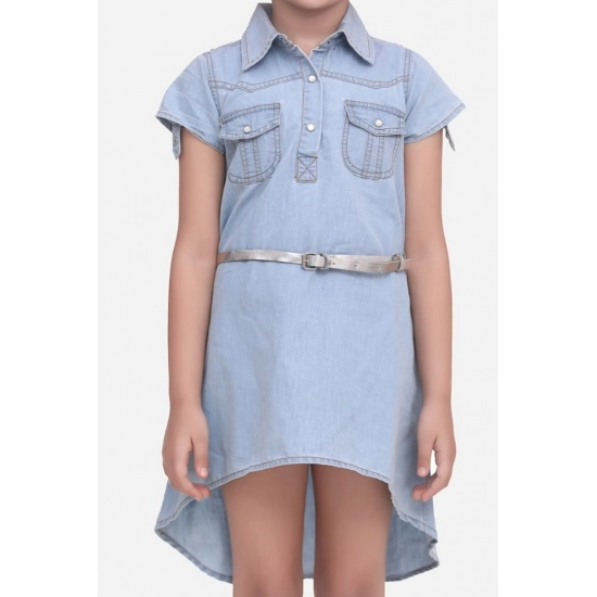 Generic Girl's Denim Hi Lo Short Sleeve Dress with Belt (Blue) Generic Girl's Denim Hi Lo Short Sleeve Dress with Belt (Blue)