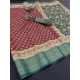 Generic Women's Soft Dola Cotton Printed Saree With Unstitched Blouse 5.5Mtr (Maroon)