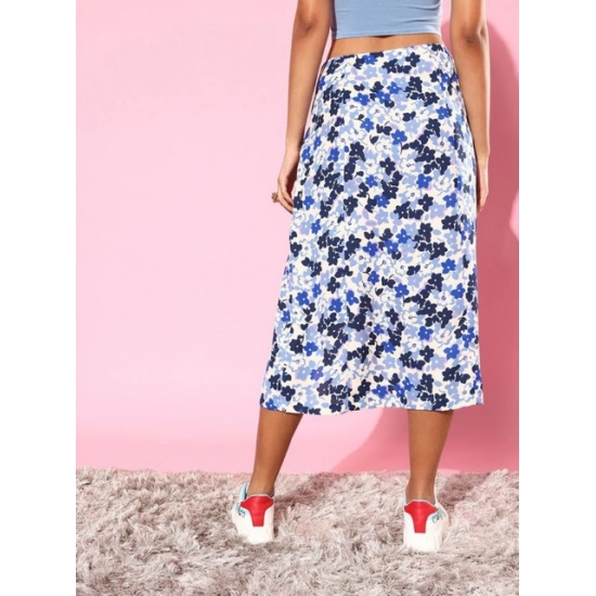 Generic Women's Polyester Floral Side Zip Skirt (Blue - White) Generic Women's Polyester Floral Side Zip Skirt (Blue - White)