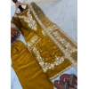 Generic Women's Silk Embroidered 3/4th Sleeve Round Kurti With Palazzo Pant and Dupatta Set (Gold)