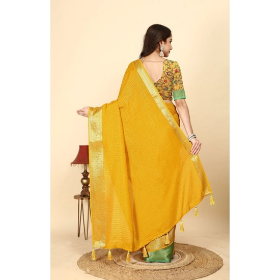 Generic Women's Cotton Blend Checkered Saree With Unstitched Blouse 5.5Mtr (Yellow) Generic Women's Cotton Blend Checkered Saree With Unstitched Blouse 5.5Mtr (Yellow)