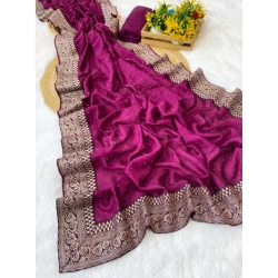 Generic Women's Silk Embroidred Saree With Unstitched Blouse 5.5Mtr (Purple)