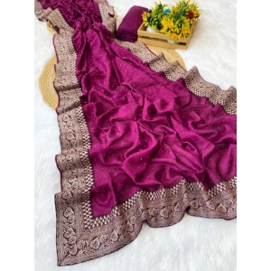 Generic Women's Silk Embroidred Saree With Unstitched Blouse 5.5Mtr (Purple)