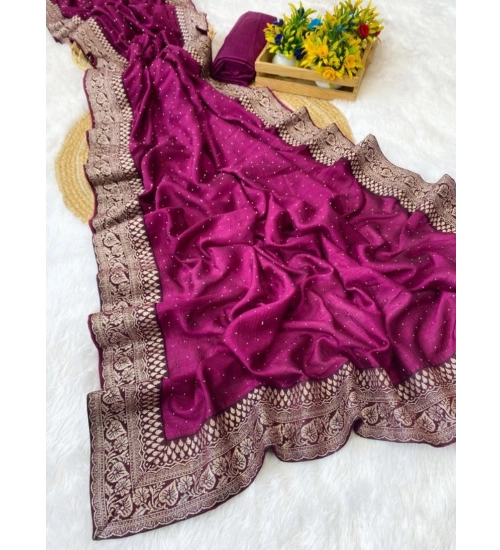 Generic Women's Silk Embroidred Saree With Unstitched Blouse 5.5Mtr (Purple)