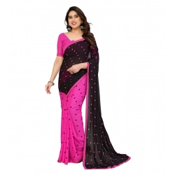 Generic Women's Georgette Printed Saree With Unstitched Blouse 5.5Mtr (Black-Pink)