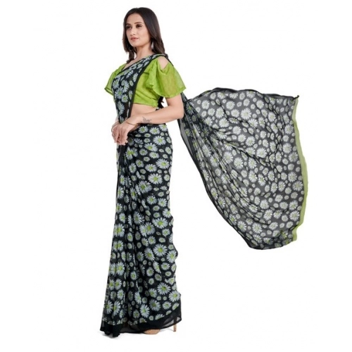 Women's Georgette Printed Saree With Unstitched Blouse 5.5Mtr (Green) Women's Georgette Printed Saree With Unstitched Blouse 5.5Mtr (Green)