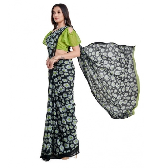 Generic Women's Georgette Printed Saree With Unstitched Blouse 5.5Mtr (Green)