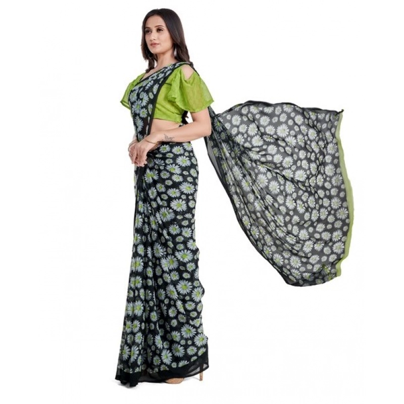 Women's Georgette Printed Saree With Unstitched Blouse 5.5Mtr (Green) Women's Georgette Printed Saree With Unstitched Blouse 5.5Mtr (Green)