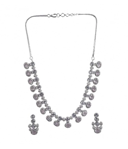 Generic Women's Brass Silver Plated Necklace set (White)