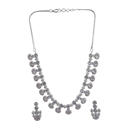 Generic Women's Brass Silver Plated Necklace set (White)
