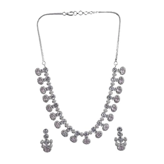 Generic Women's Brass Silver Plated Necklace set (White)