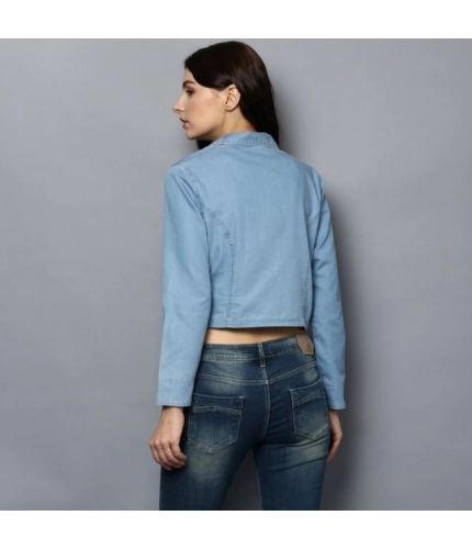 Generic Women's Denim Solid 3-4th Sleeves Shrug (Blue)