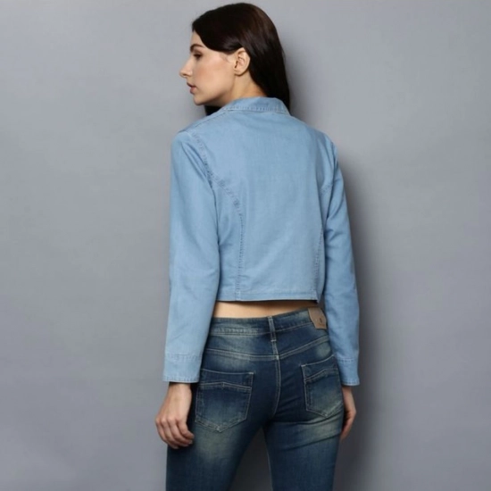 Generic Women's Denim Solid 3-4th Sleeves Shrug (Blue) Generic Women's Denim Solid 3-4th Sleeves Shrug (Blue)