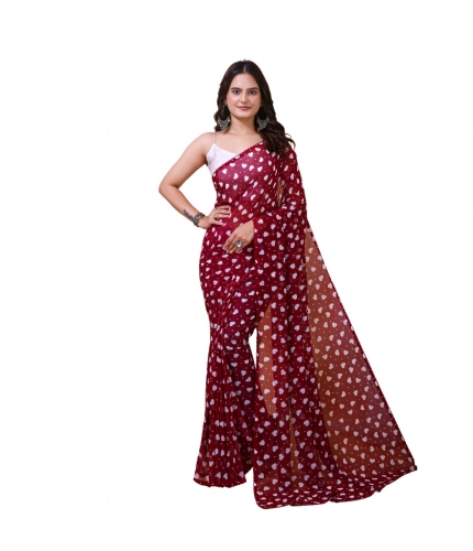 Generic Women's Georgette Printed Saree With Unstitched Blouse 5.5Mtr (Maroon)