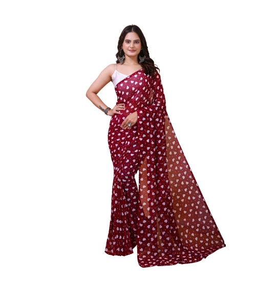 Generic Women's Georgette Printed Saree With Unstitched Blouse 5.5Mtr (Maroon)