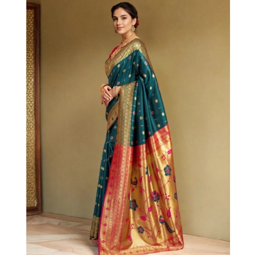 Women's Silk Blend Zari Weaving Saree With Unstitched Blouse 5.5Mtr (Rama) Women's Silk Blend Zari Weaving Saree With Unstitched Blouse 5.5Mtr (Rama)