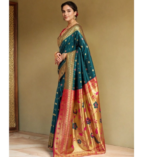 Generic Women's Silk Blend Zari Weaving Saree With Unstitched Blouse 5.5Mtr (Rama)