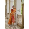 Generic Women's Silk_Blend Ethnic Ikat Pattern Saree With Unstitched Blouse 5.5Mtr (Mustard)