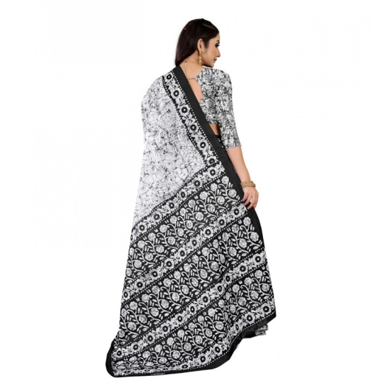 Generic Women's Soft Pure Cotton Printed Saree With Unstitched Blouse 5.5Mtr (Black - White) Generic Women's Soft Pure Cotton Printed Saree With Unstitched Blouse 5.5Mtr (Black - White)