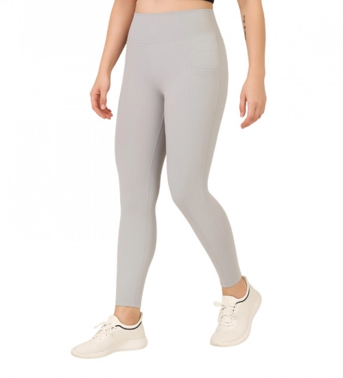 Generic Women's Polyester Solid Ankle length High Waisted Tights (Grey)