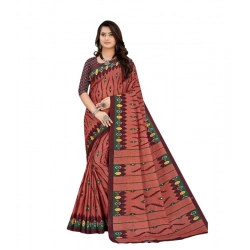 Generic Women's Soft Pure Cotton Printed Saree With Unstitched Blouse 5.5Mtr (Brown)