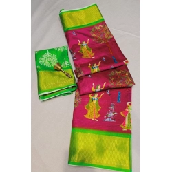 Generic Women's Digital Dolla Silk Printed Saree With Unstitched Blouse 5.5Mtr (Pink)