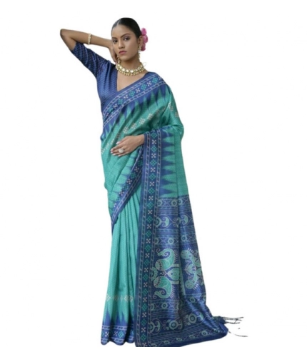 Generic Women's Faux_Tussar Ikat Saree With Unstitched Blouse 5.5Mtr (Sea_Green)