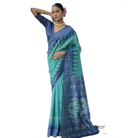 Generic Women's Faux_Tussar Ikat Saree With Unstitched Blouse 5.5Mtr (Sea_Green) Generic Women's Faux_Tussar Ikat Saree With Unstitched Blouse 5.5Mtr (Sea_Green)