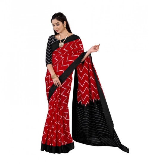 Generic Women's Soft Pure Cotton Printed Saree With Unstitched Blouse 5.5Mtr (Red)
