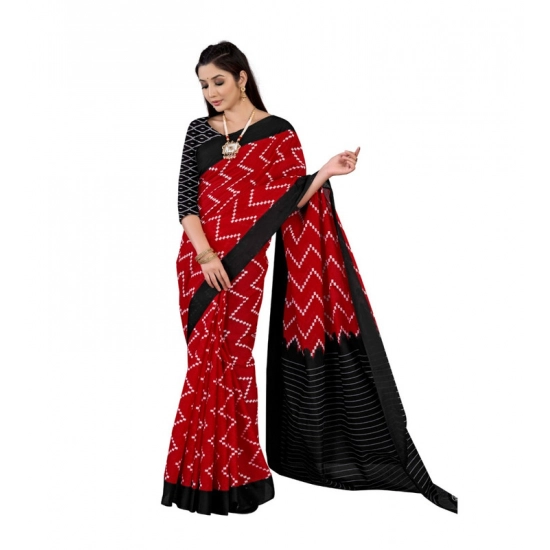 Generic Women's Soft Pure Cotton Printed Saree With Unstitched Blouse 5.5Mtr (Red)