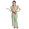 Generic Girl's Rayon Printed Flutter Jumpsuit (Green)