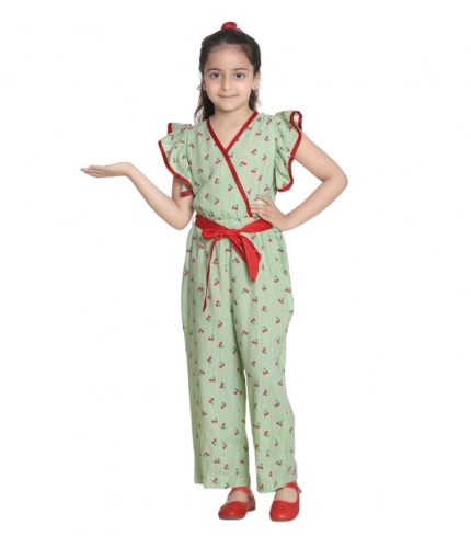 Generic Girl's Rayon Printed Flutter Jumpsuit (Green)