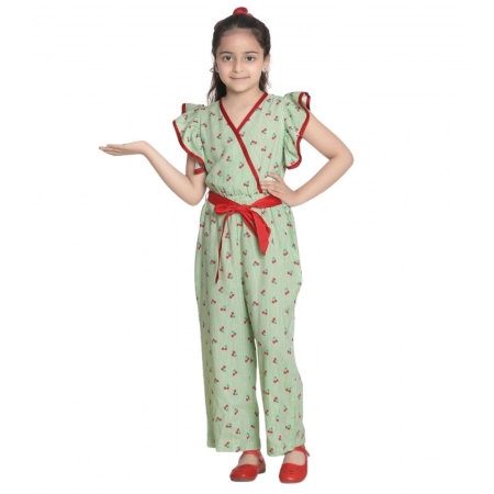 Generic Girl's Rayon Printed Flutter Jumpsuit (Green) Generic Girl's Rayon Printed Flutter Jumpsuit (Green)