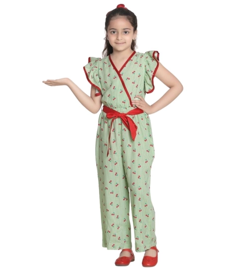 Generic Girl's Rayon Printed Flutter Jumpsuit (Green) Generic Girl's Rayon Printed Flutter Jumpsuit (Green)