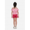 Generic Girl's Cotton Floral Cold Shoulder Top and Shorts Set (Pink-Red)