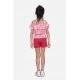 Generic Girl's Cotton Floral Cold Shoulder Top and Shorts Set (Pink-Red)